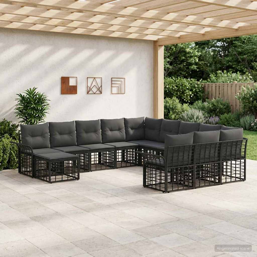 vidaXL Tuinbankenset 12 pcs Zwart en Donkergrijs poly rattan