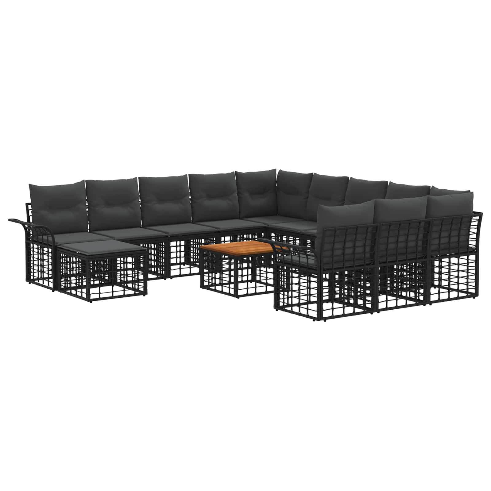 vidaXL Tuinbankenset 12 pcs Zwart en Donkergrijs poly rattan