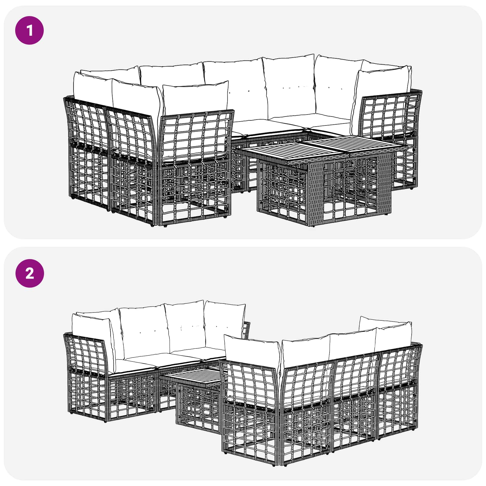 vidaXL Tuinbankenset 7 st Zwart en Donkergrijs poly rattan