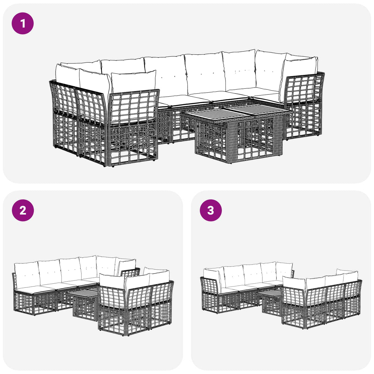 vidaXL Tuinbankenset 8 st Zwart en Donkergrijs poly rattan