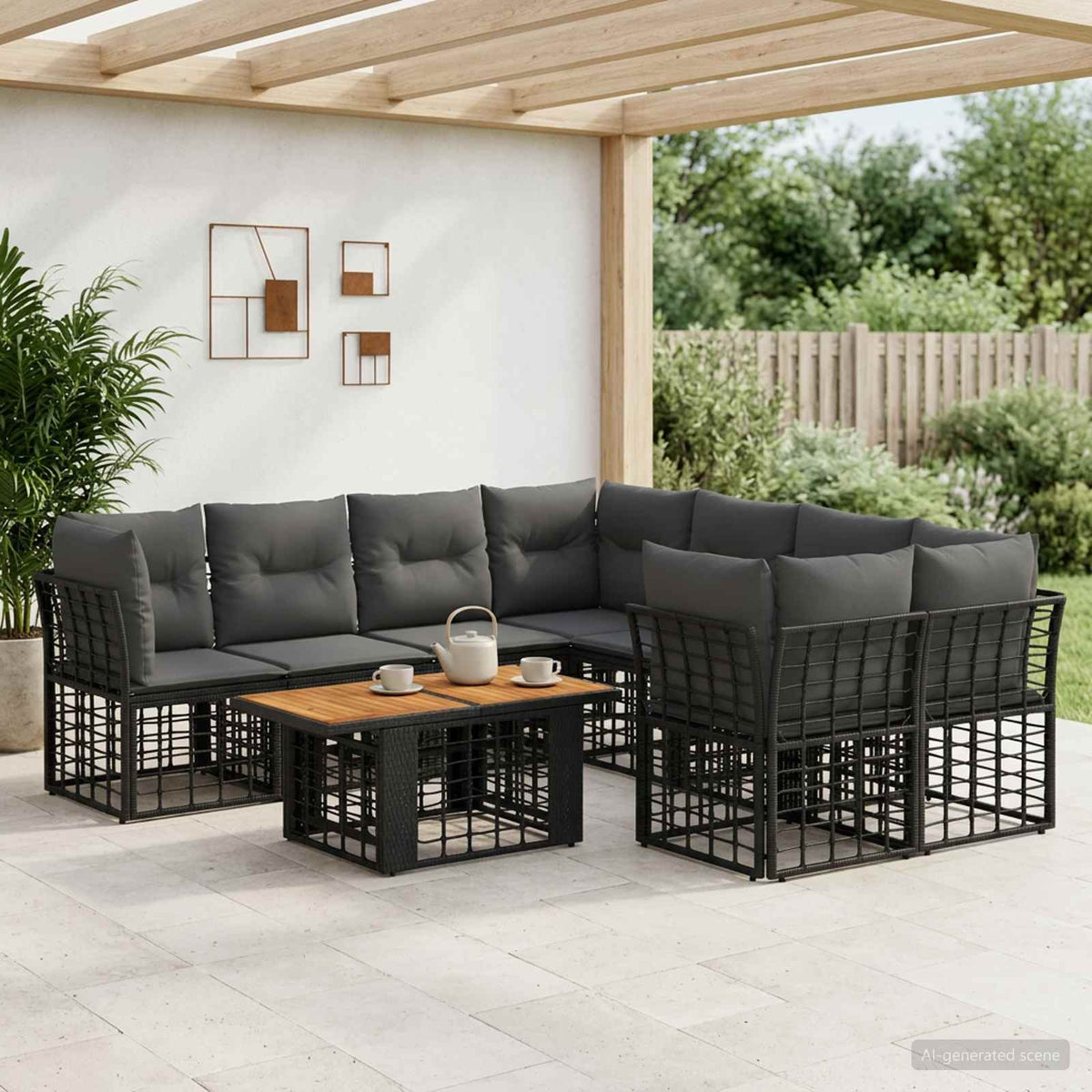 vidaXL Tuinbankenset 9 st Zwart en Donkergrijs poly rattan
