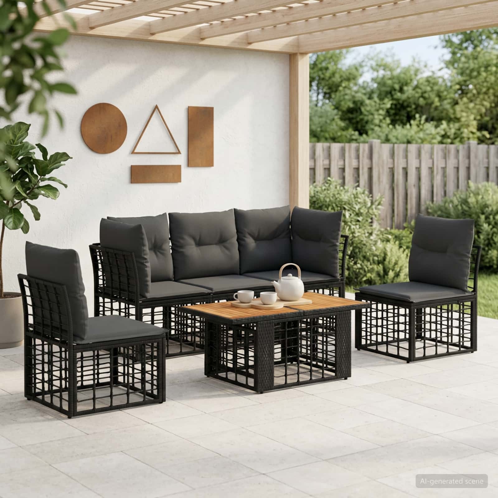 vidaXL Tuinbankenset 6 st Zwart en Donkergrijs poly rattan
