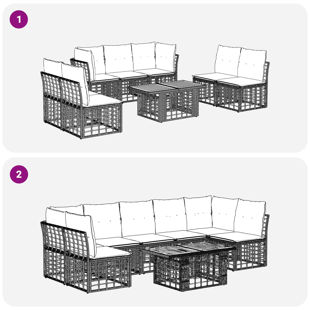 vidaXL Tuinbankenset 8 st Zwart en Donkergrijs poly rattan