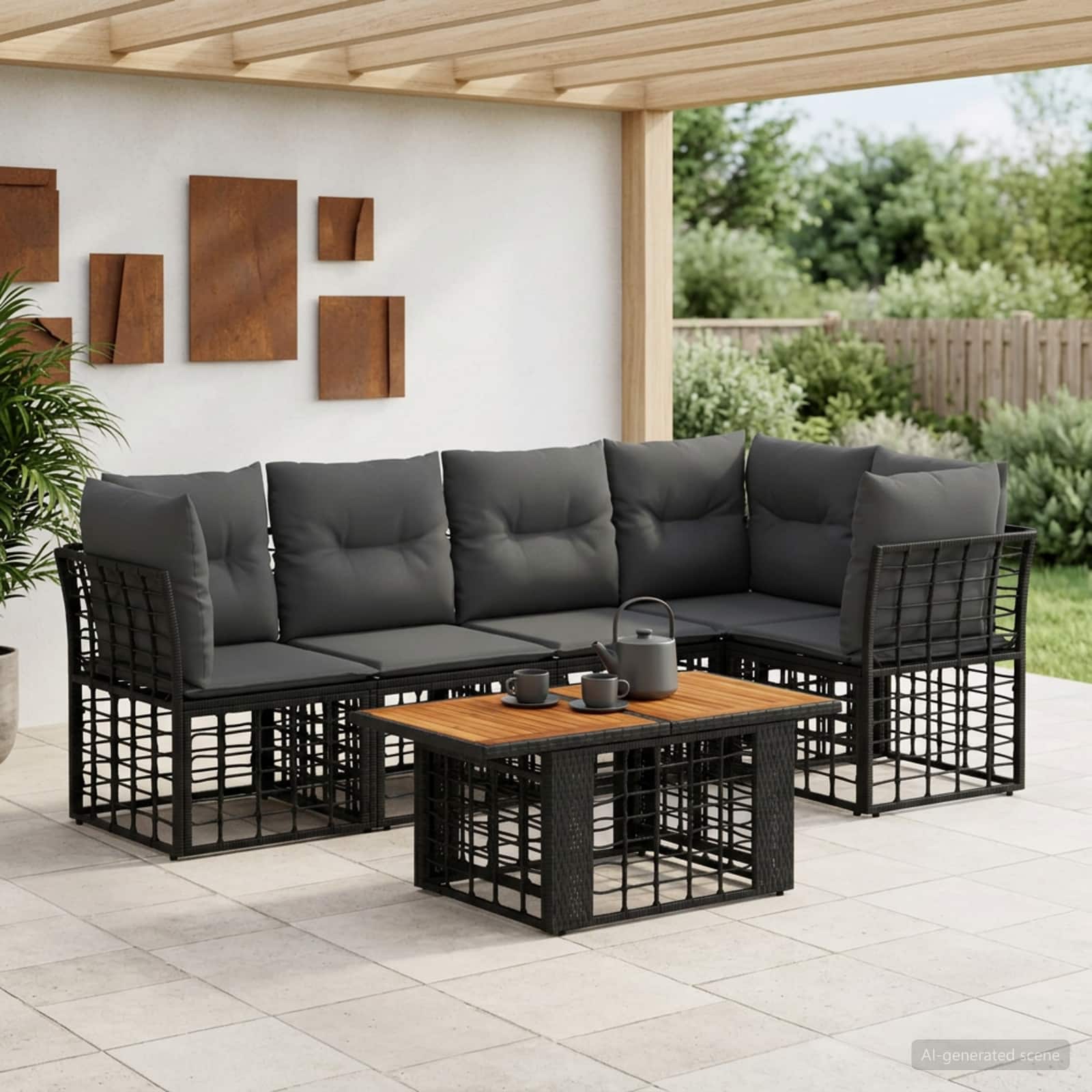 vidaXL Tuinbankenset 6 st Zwart en Donkergrijs poly rattan