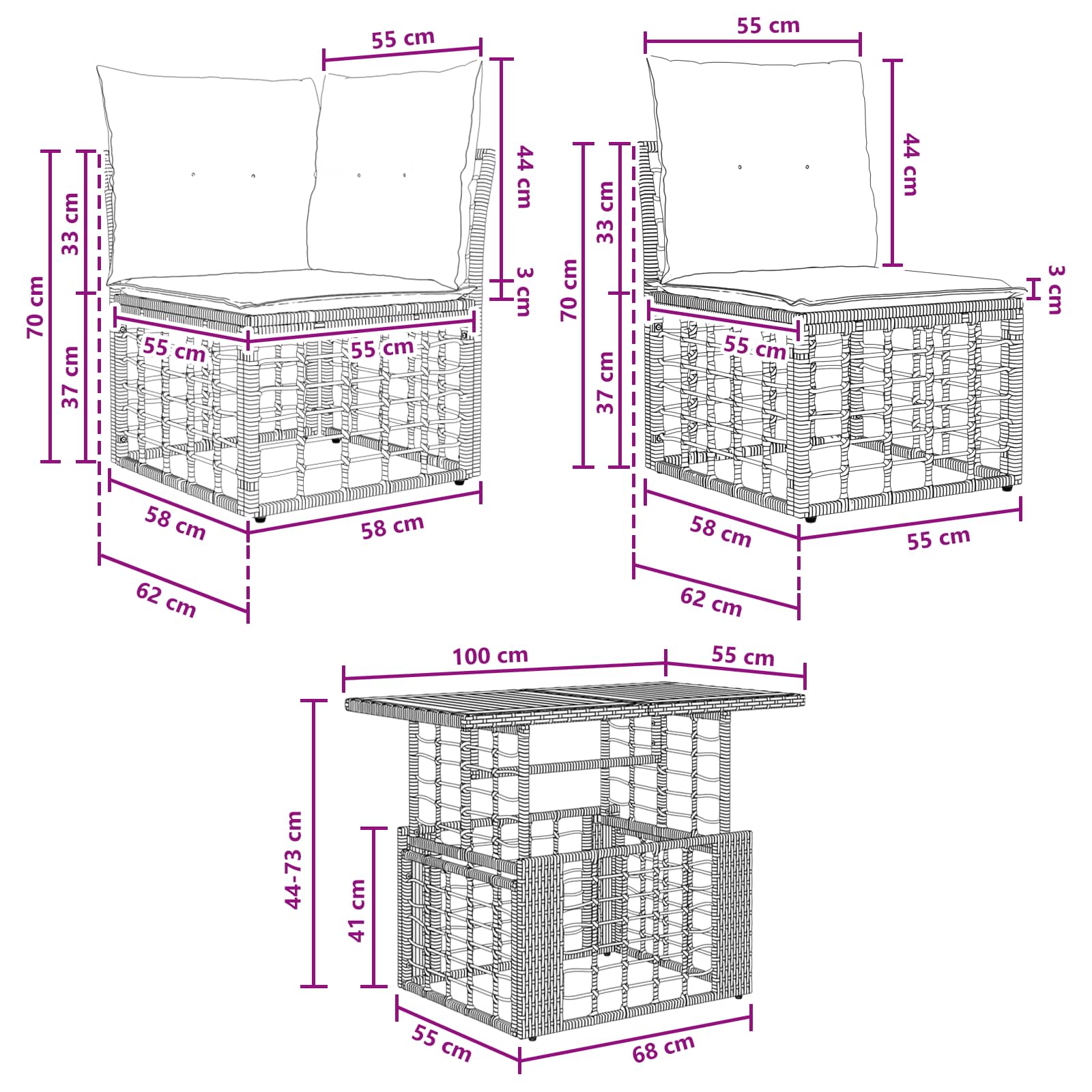 vidaXL Tuinbankenset 11 st Zwart en Donkergrijs poly rattan