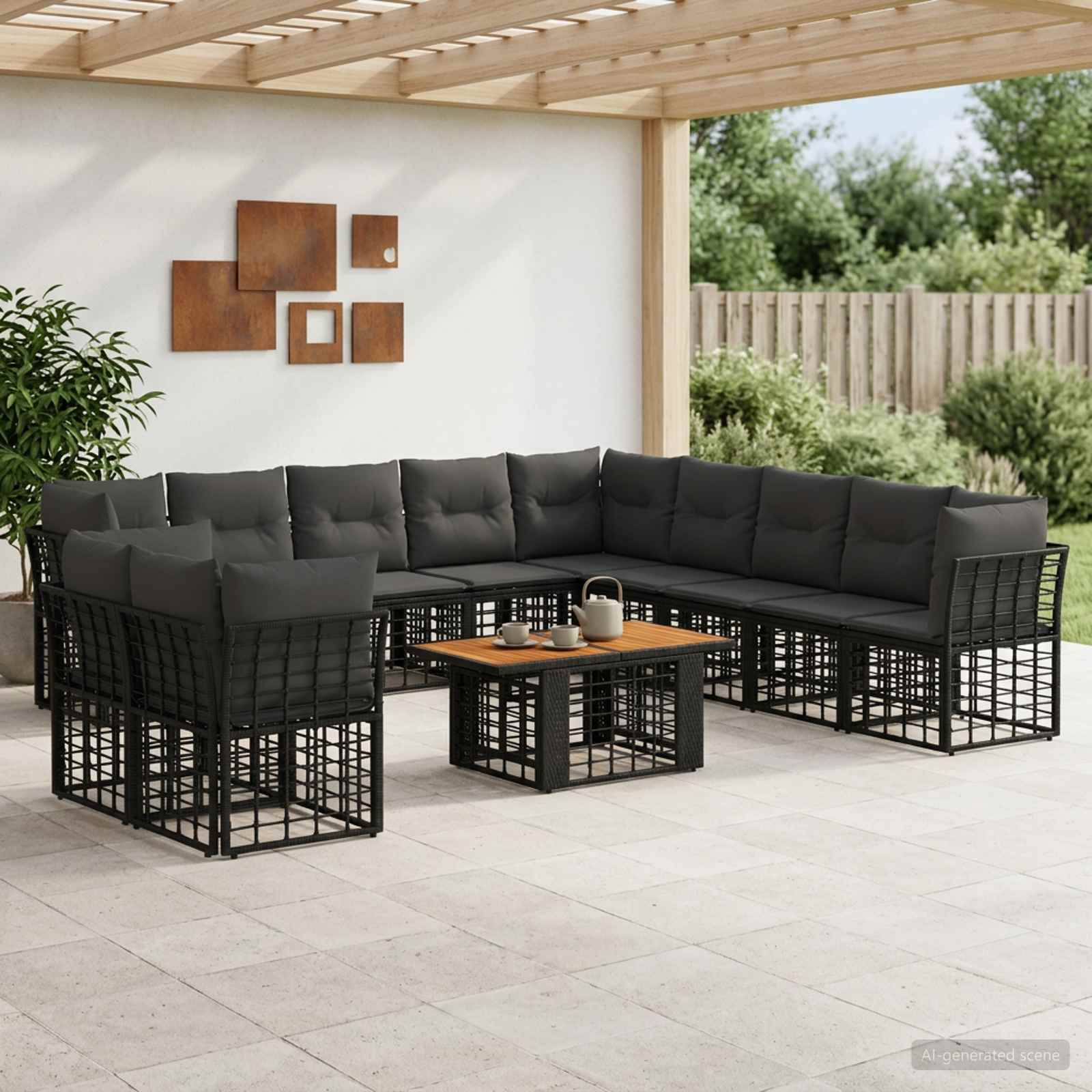 vidaXL Tuinbankenset 12 st Zwart en Donkergrijs poly rattan