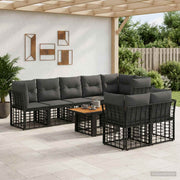 vidaXL Tuinbankenset 9 st Zwart en Donkergrijs poly rattan