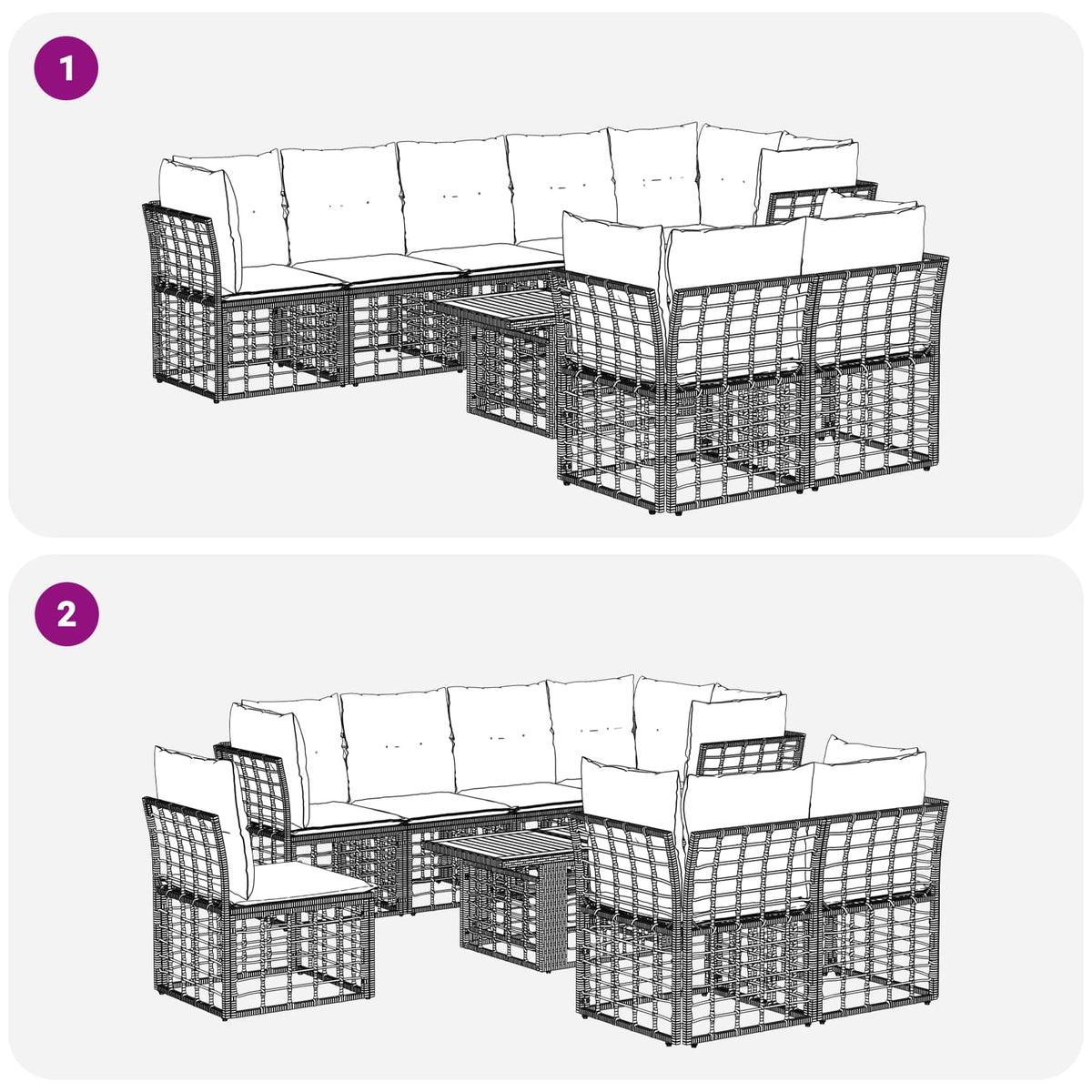 vidaXL Tuinbankenset 9 st Zwart en Donkergrijs poly rattan