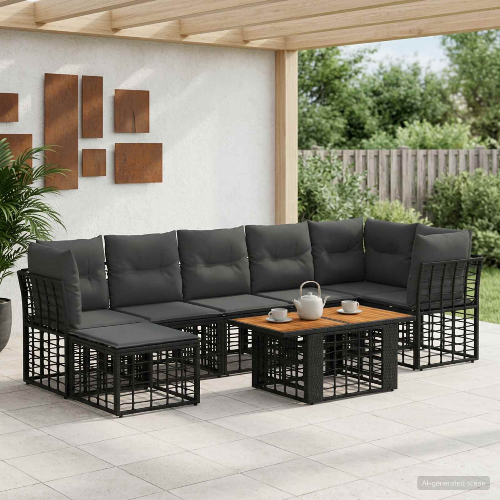 vidaXL Tuinbankenset 8 st Zwart en Donkergrijs poly rattan