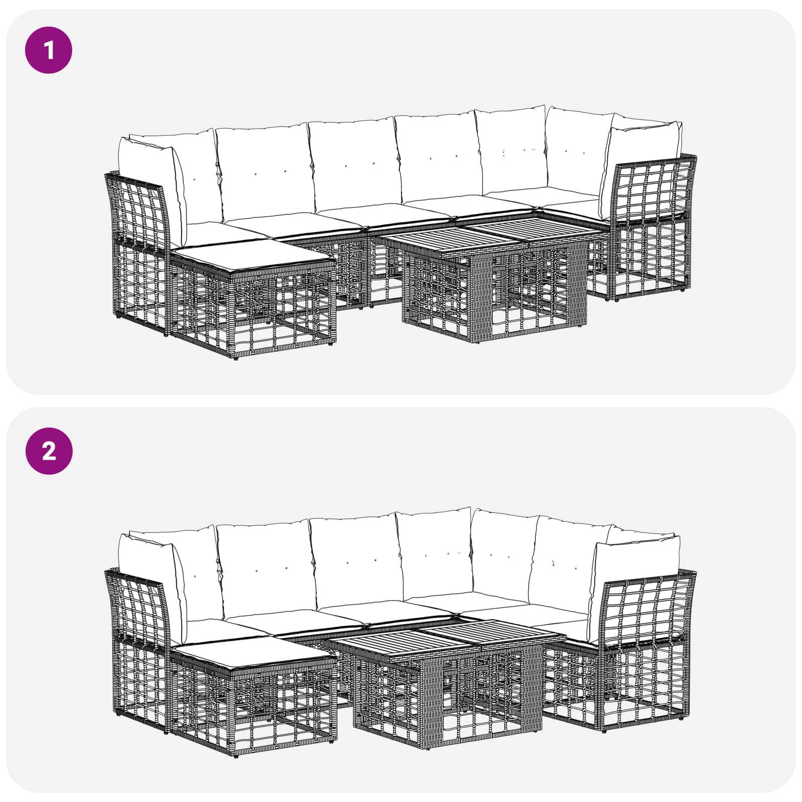 vidaXL Tuinbankenset 8 st Zwart en Donkergrijs poly rattan