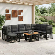 vidaXL Tuinbankenset 9 st Zwart en Donkergrijs poly rattan