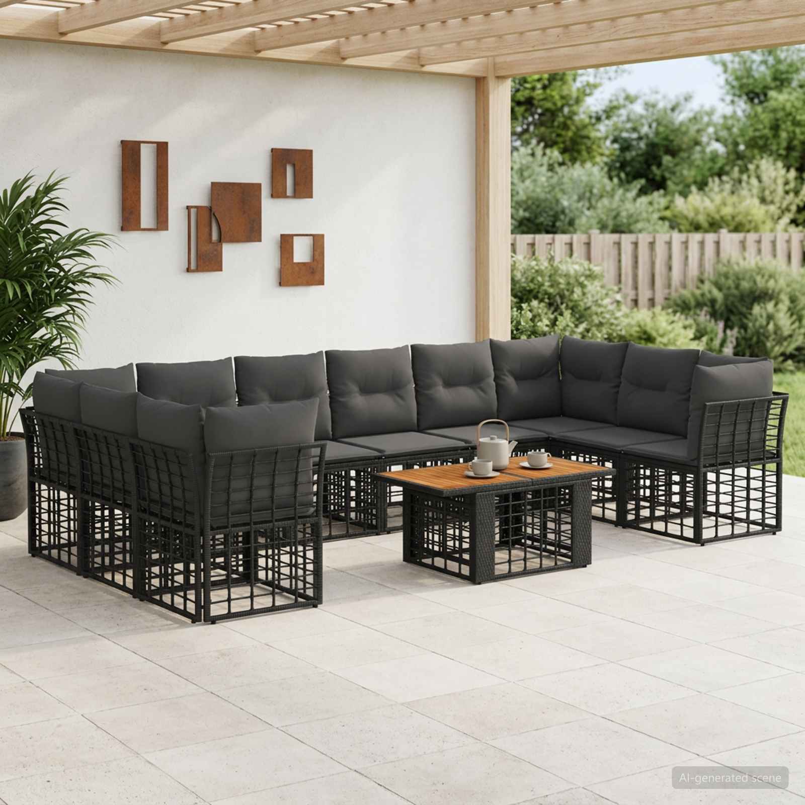 vidaXL Tuinbankenset 11 st Zwart en Donkergrijs poly rattan