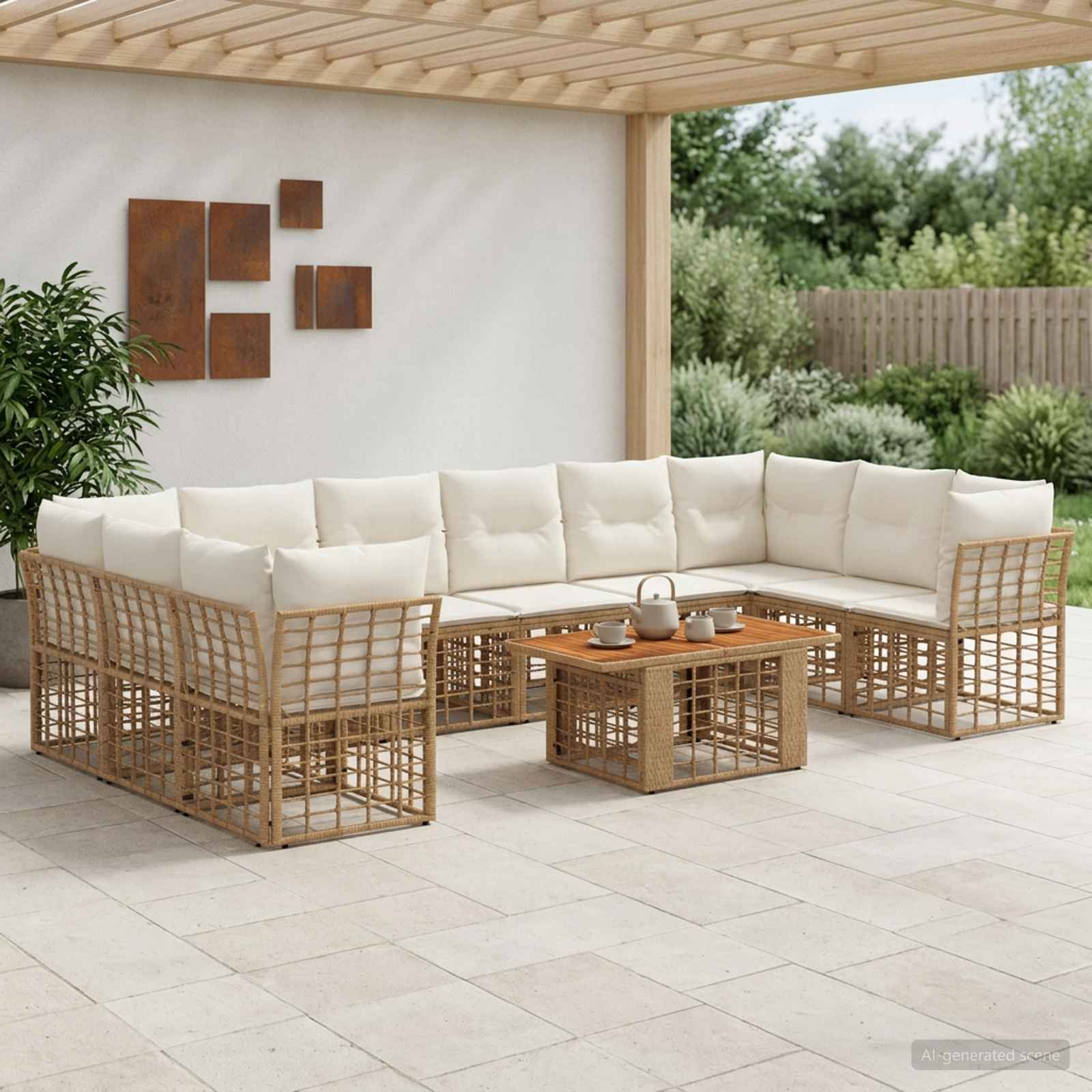 vidaXL Tuinbankenset 11 st Zwart en Donkergrijs poly rattan
