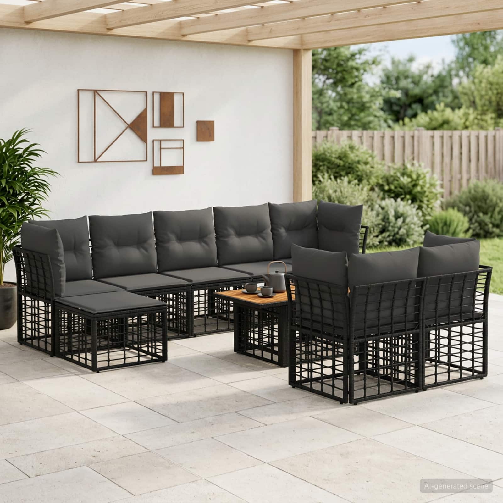 vidaXL Tuinbankenset 10 st Zwart en Donkergrijs poly rattan