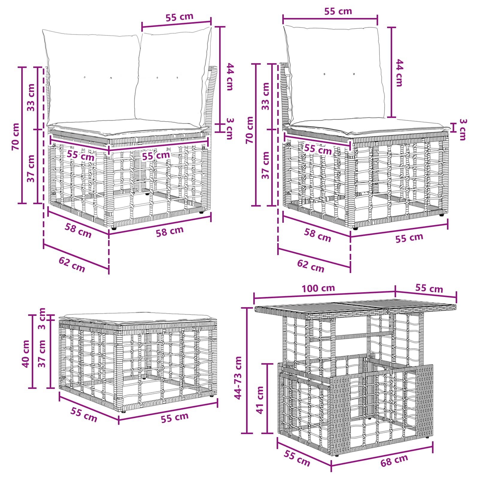 vidaXL Tuinbankenset 10 st Zwart en Donkergrijs poly rattan
