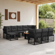 vidaXL Tuinbankenset 11 st Zwart en Donkergrijs poly rattan