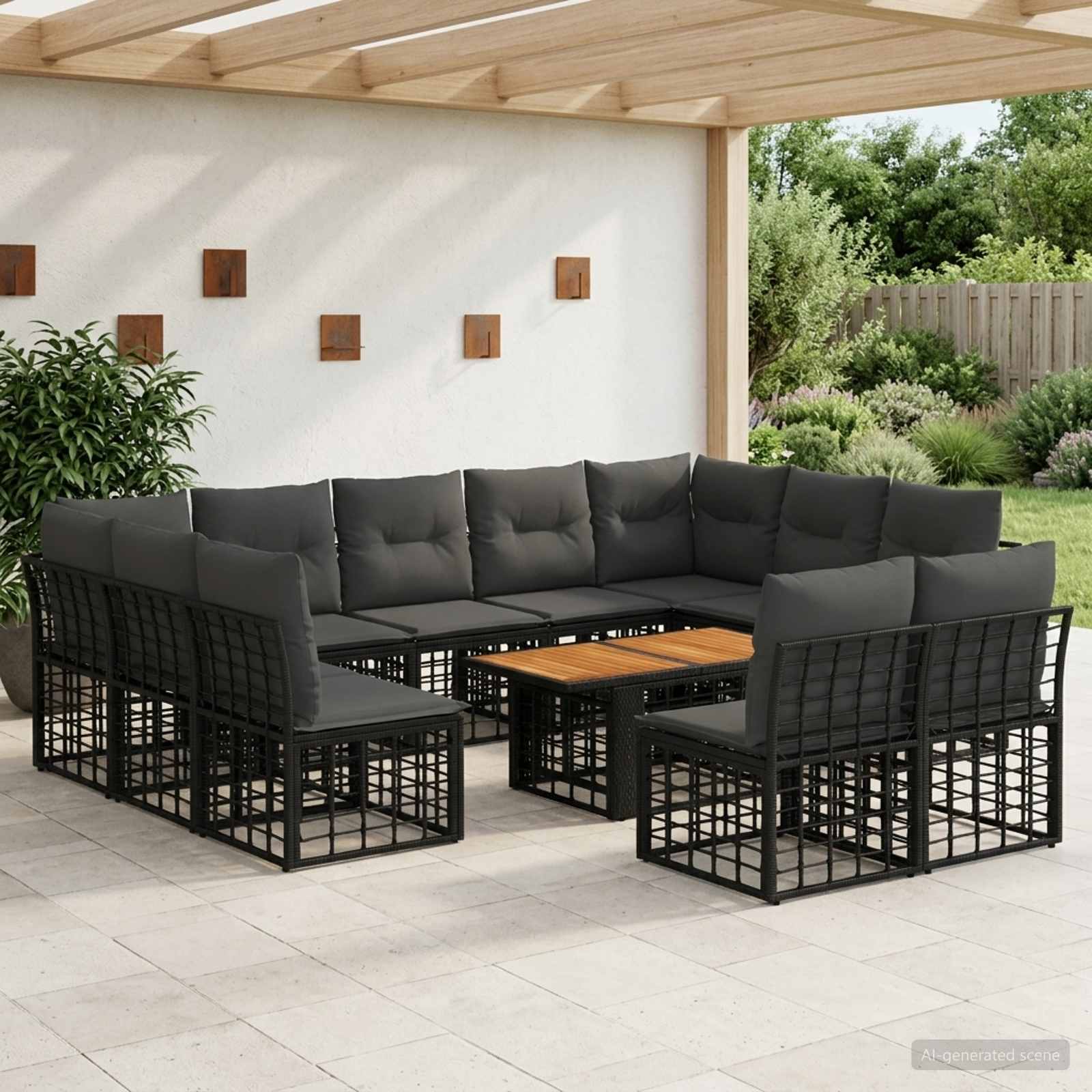 vidaXL Tuinbankenset 12 st Zwart en Donkergrijs poly rattan