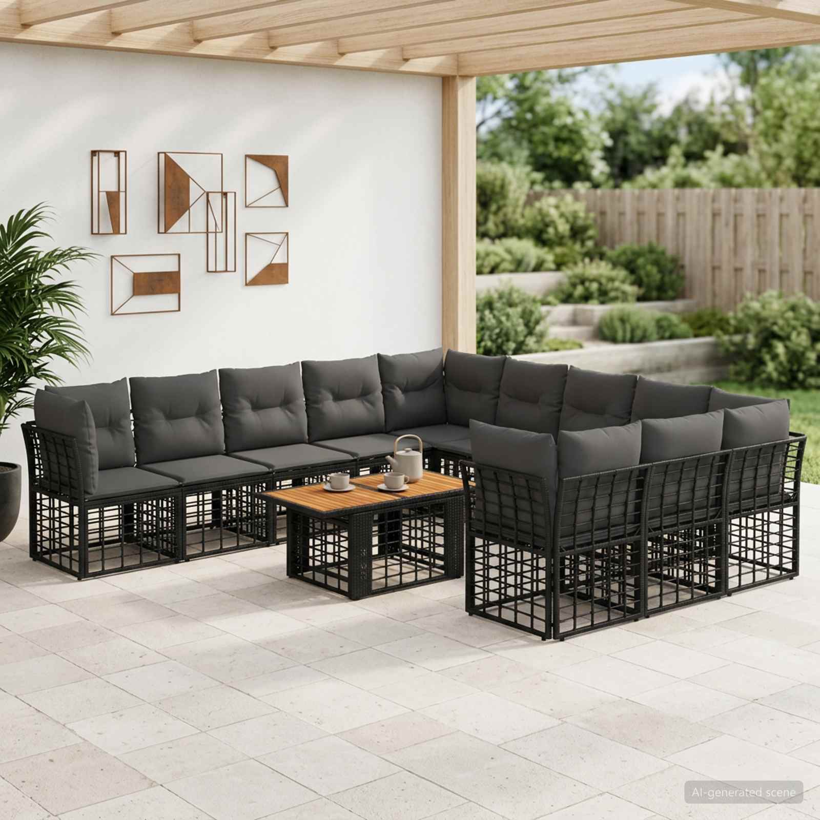 vidaXL Tuinbankenset 12 st Zwart en Donkergrijs poly rattan