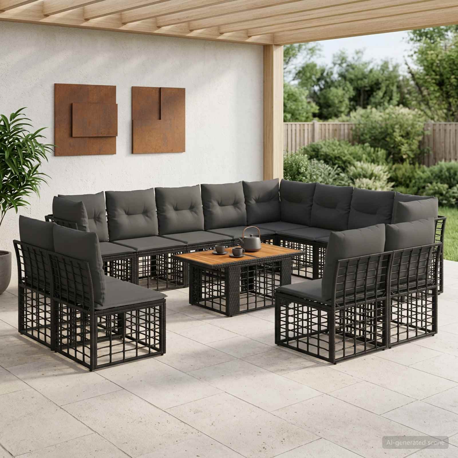 vidaXL Tuinbankenset 13 st Zwart en Donkergrijs poly rattan