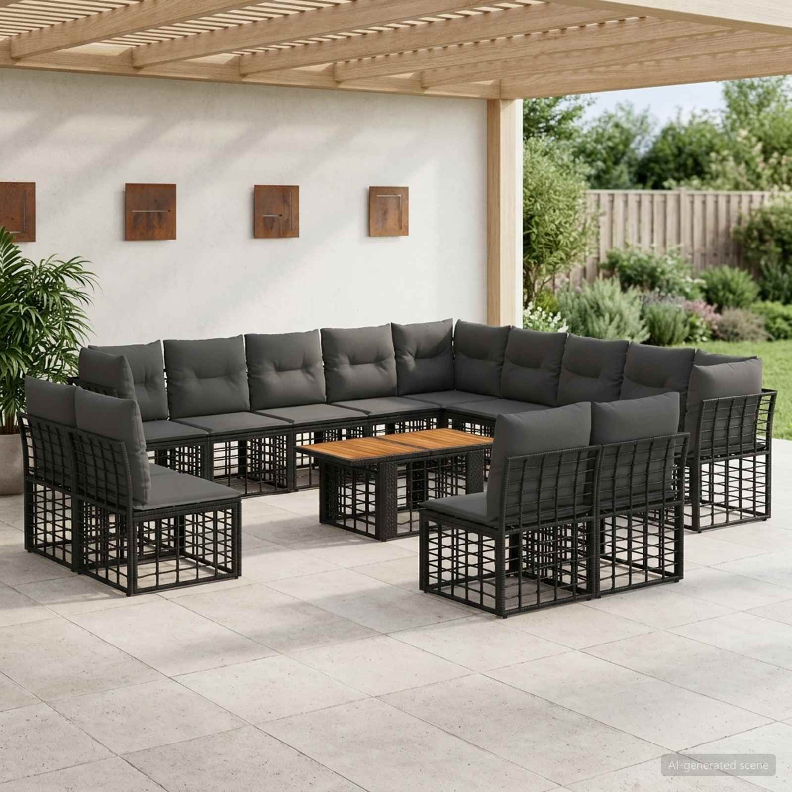 vidaXL Tuinbankenset 14 st Zwart en Donkergrijs poly rattan