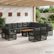 vidaXL Tuinbankenset 14 st Zwart en Donkergrijs poly rattan