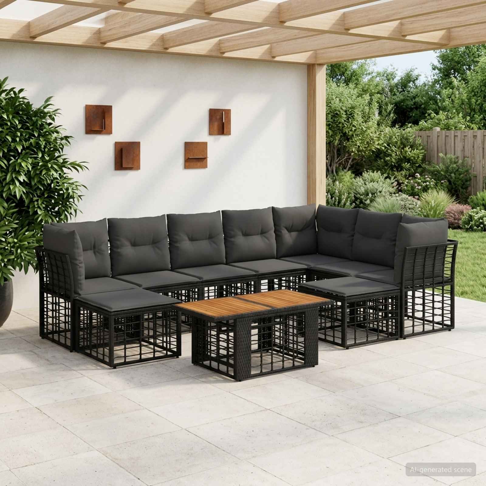 vidaXL Tuinbankenset 10 st Zwart en Donkergrijs poly rattan