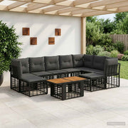 vidaXL Tuinbankenset 10 st Zwart en Donkergrijs poly rattan