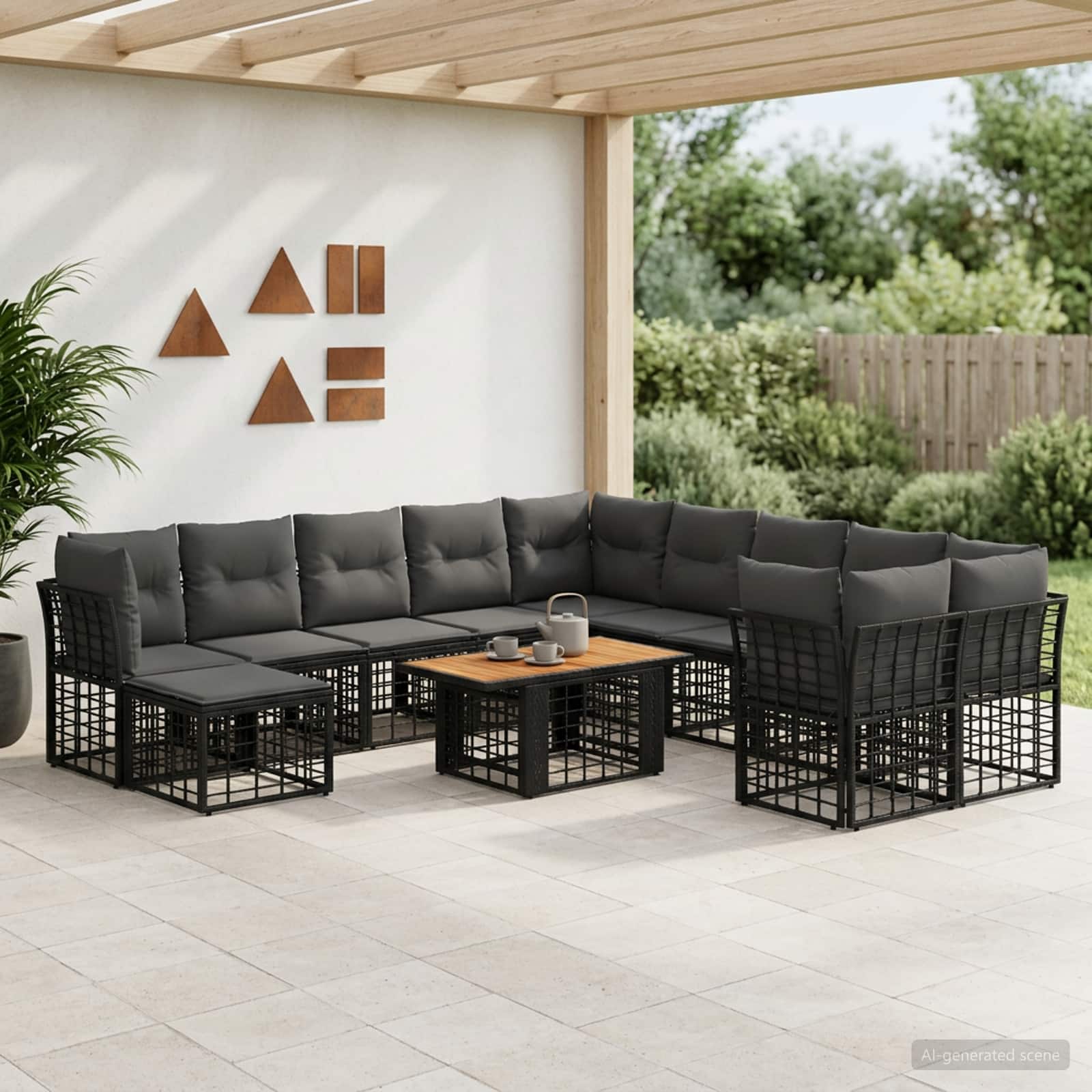 vidaXL Tuinbankenset 12 st Zwart en Donkergrijs poly rattan
