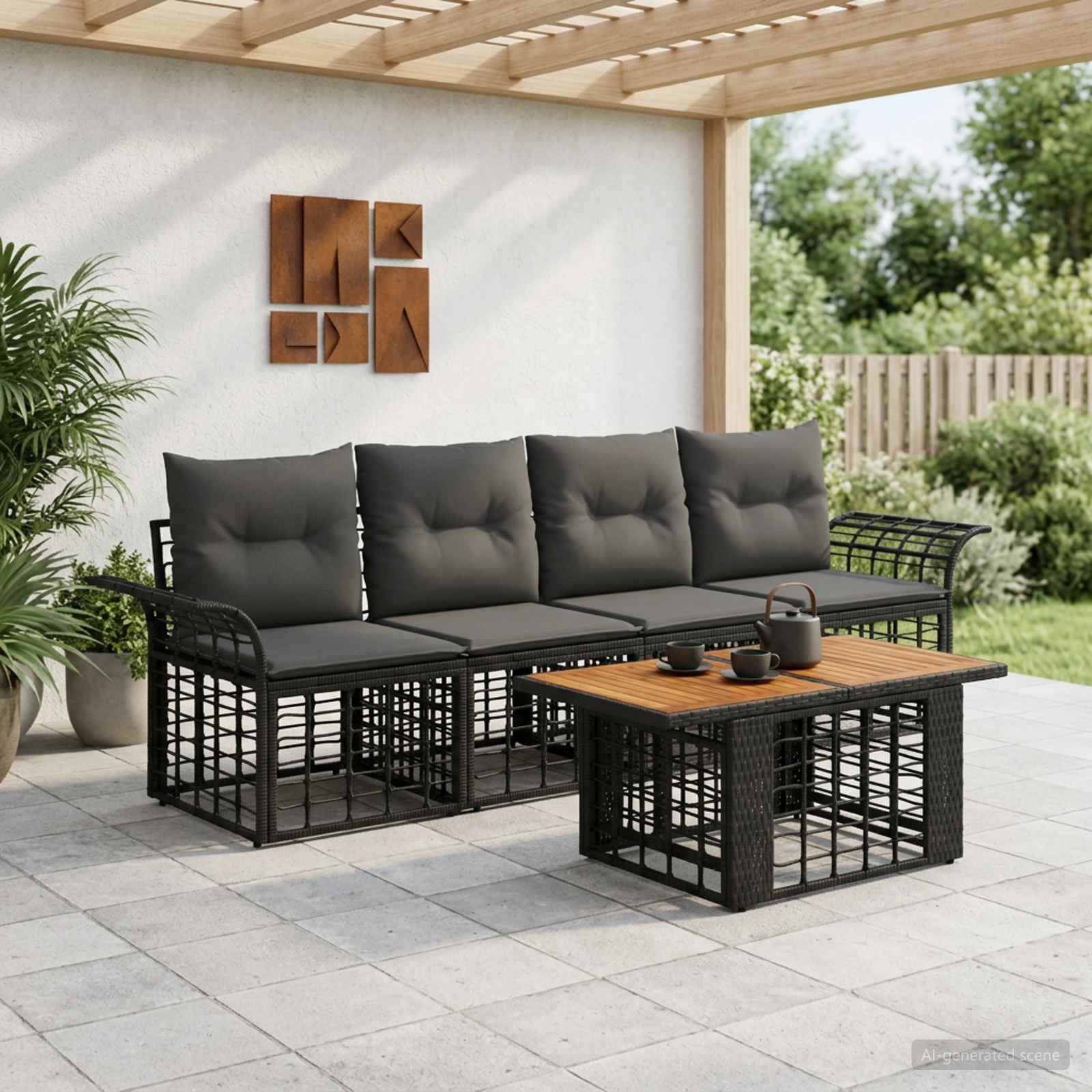 vidaXL Tuinbankenset 5 st Zwart en Donkergrijs poly rattan