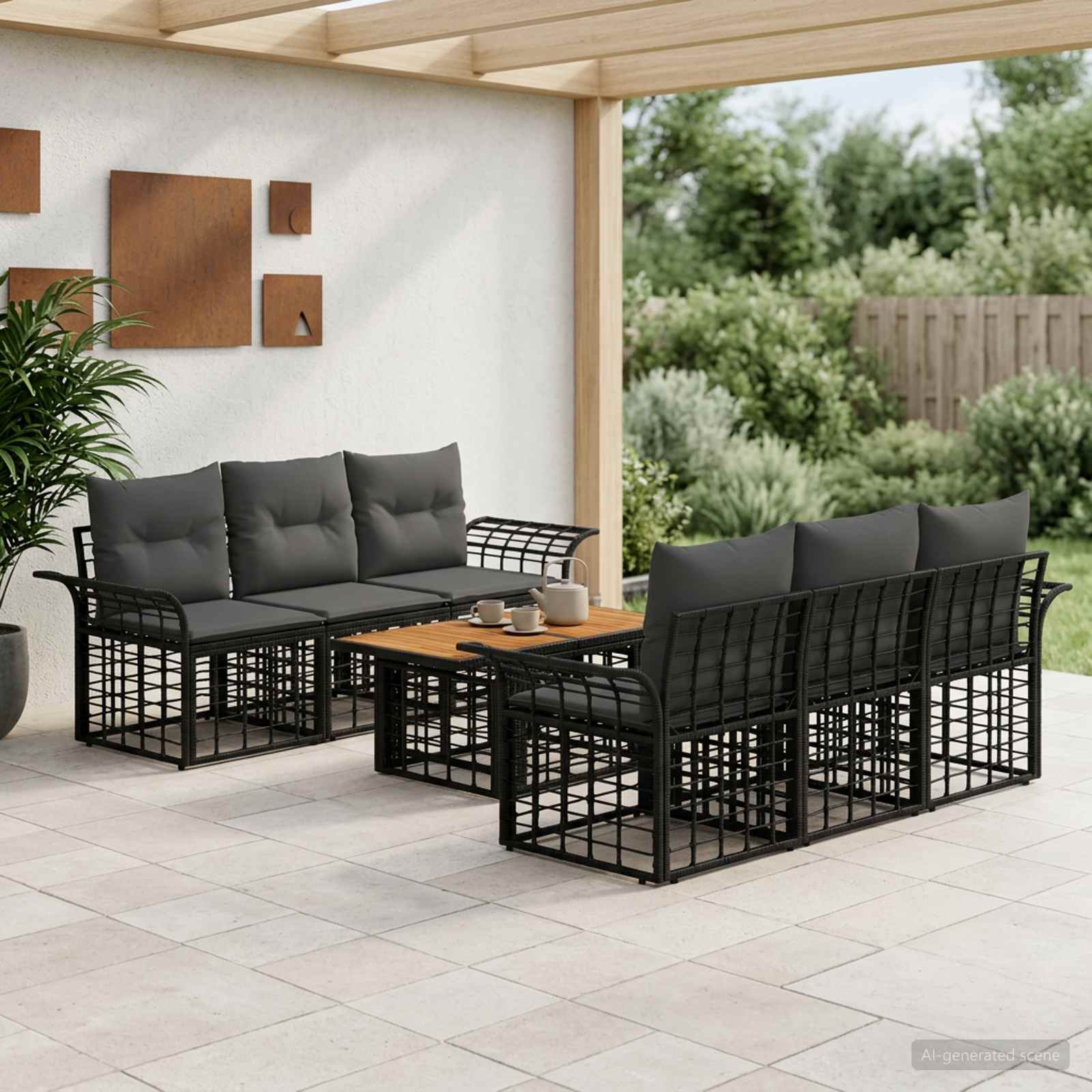 vidaXL Tuinbankenset 7 st Zwart en Donkergrijs poly rattan