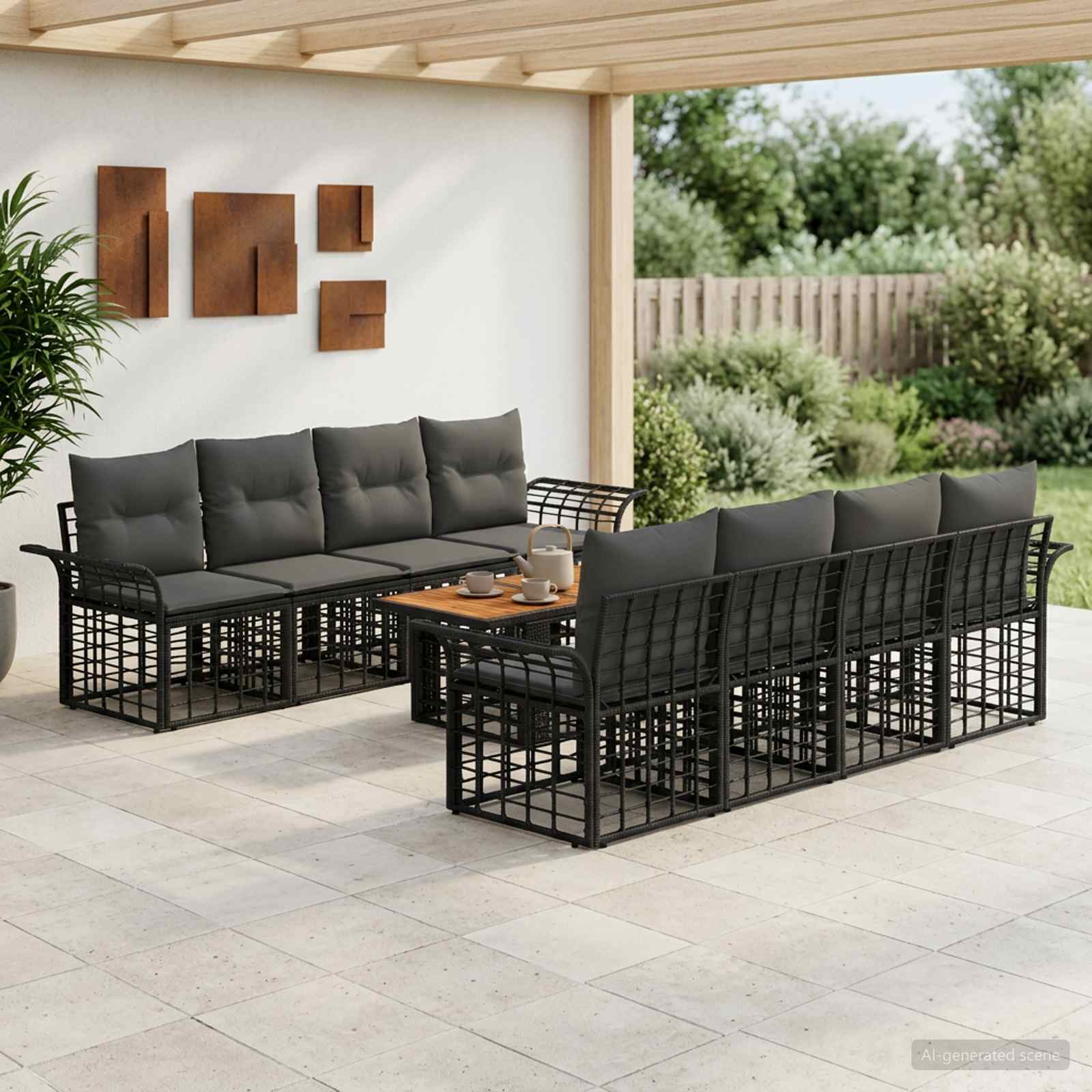 vidaXL Tuinbankenset 9 st Zwart en Donkergrijs poly rattan