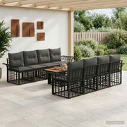 vidaXL Tuinbankenset 9 st Zwart en Donkergrijs poly rattan
