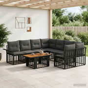 vidaXL Tuinbankenset 9 st Zwart en Donkergrijs poly rattan