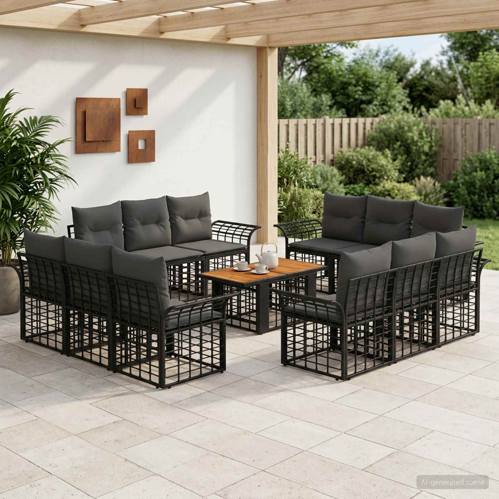 vidaXL Tuinbankenset 13 st Zwart en Donkergrijs poly rattan