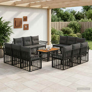 vidaXL Tuinbankenset 13 st Zwart en Donkergrijs poly rattan