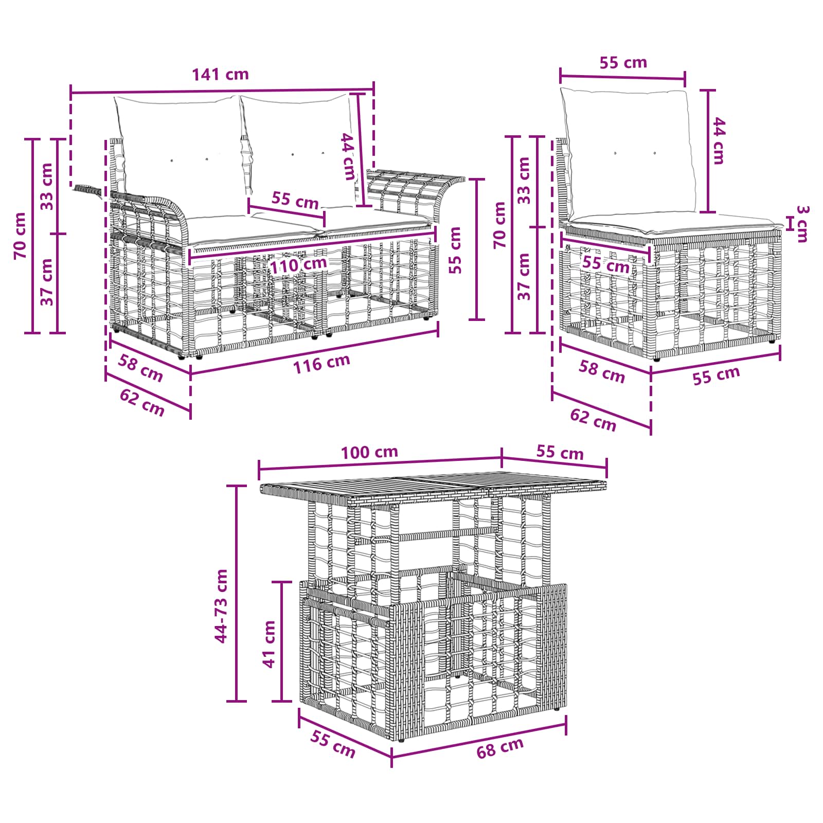 vidaXL Tuinbankenset 13 st Zwart en Donkergrijs poly rattan