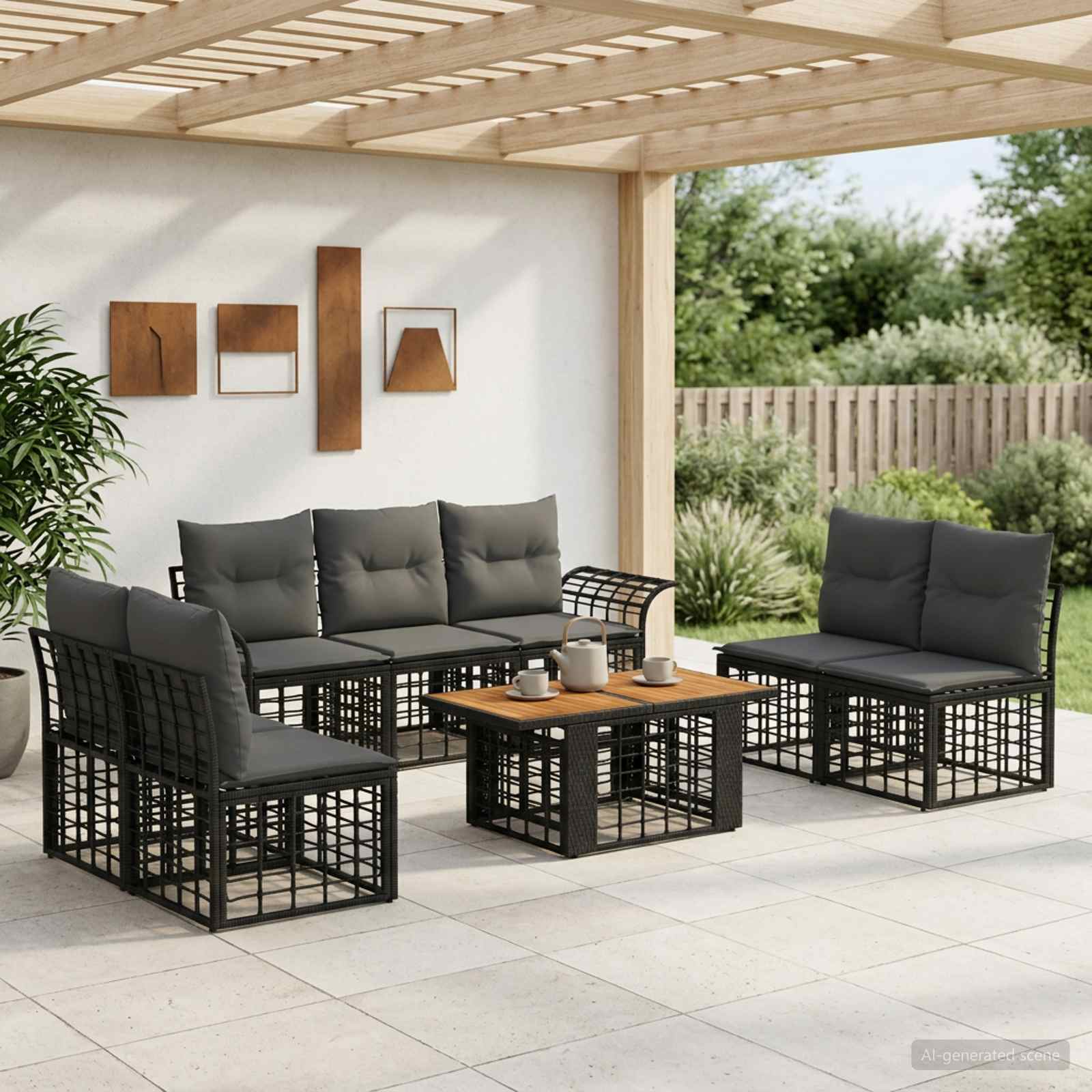 vidaXL Tuinbankenset 8 st Zwart en Donkergrijs poly rattan