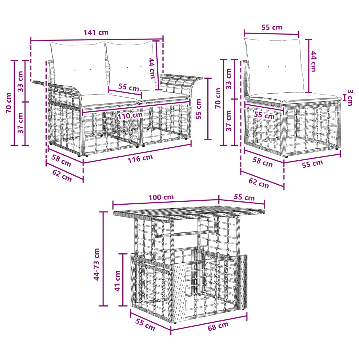 vidaXL Tuinbankenset 9 st Zwart en Donkergrijs poly rattan