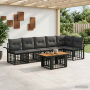 vidaXL Tuinbankenset 7 st Zwart en Donkergrijs poly rattan