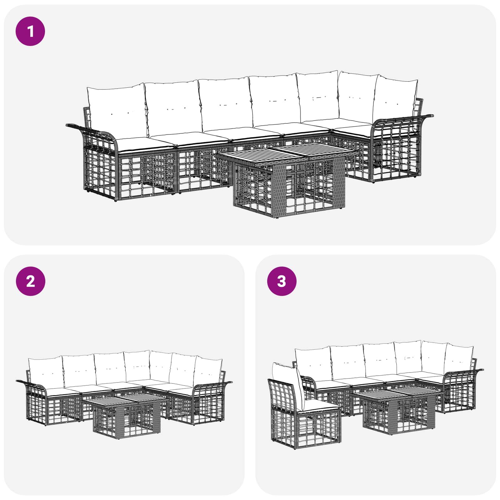 vidaXL Tuinbankenset 7 st Zwart en Donkergrijs poly rattan