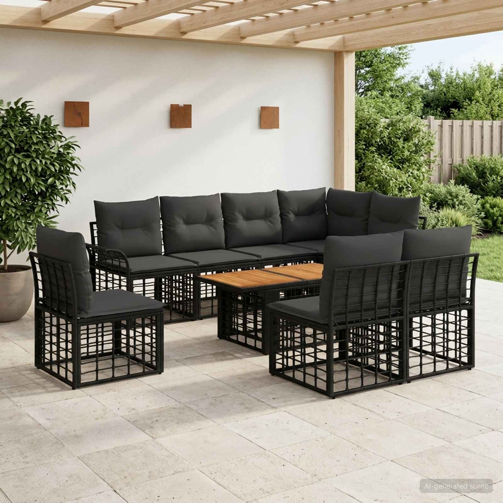 vidaXL Tuinbankenset 9 st Zwart en Donkergrijs poly rattan