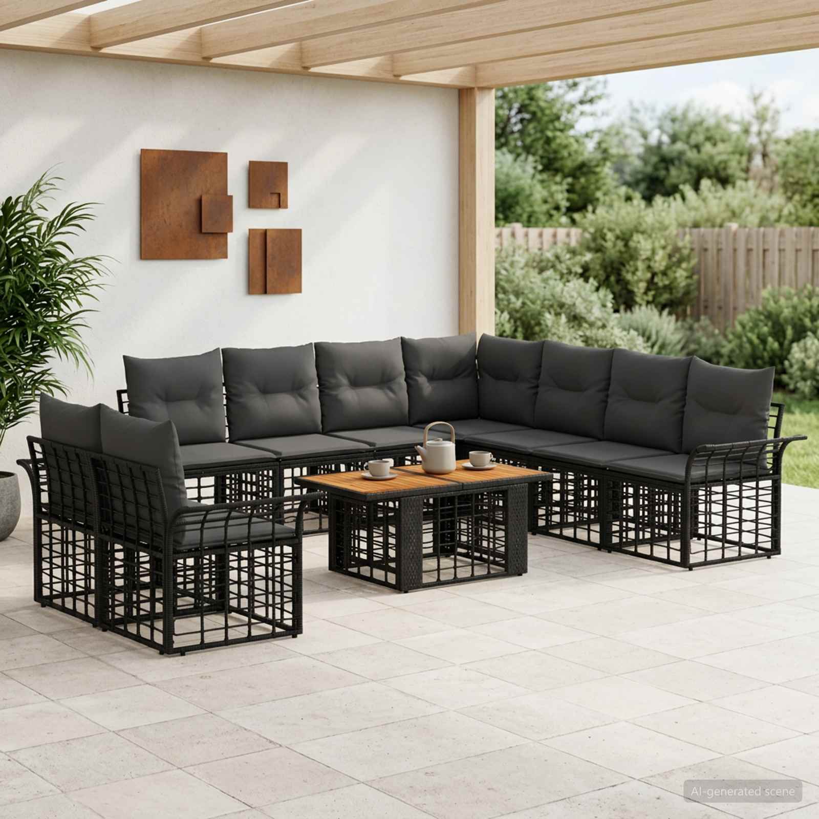 vidaXL Tuinbankenset 10 st Zwart en Donkergrijs poly rattan