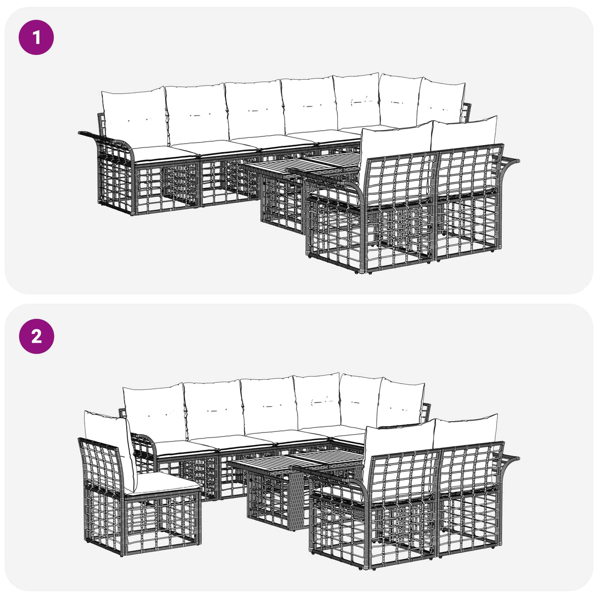 vidaXL Tuinbankenset 9 st Zwart en Donkergrijs poly rattan