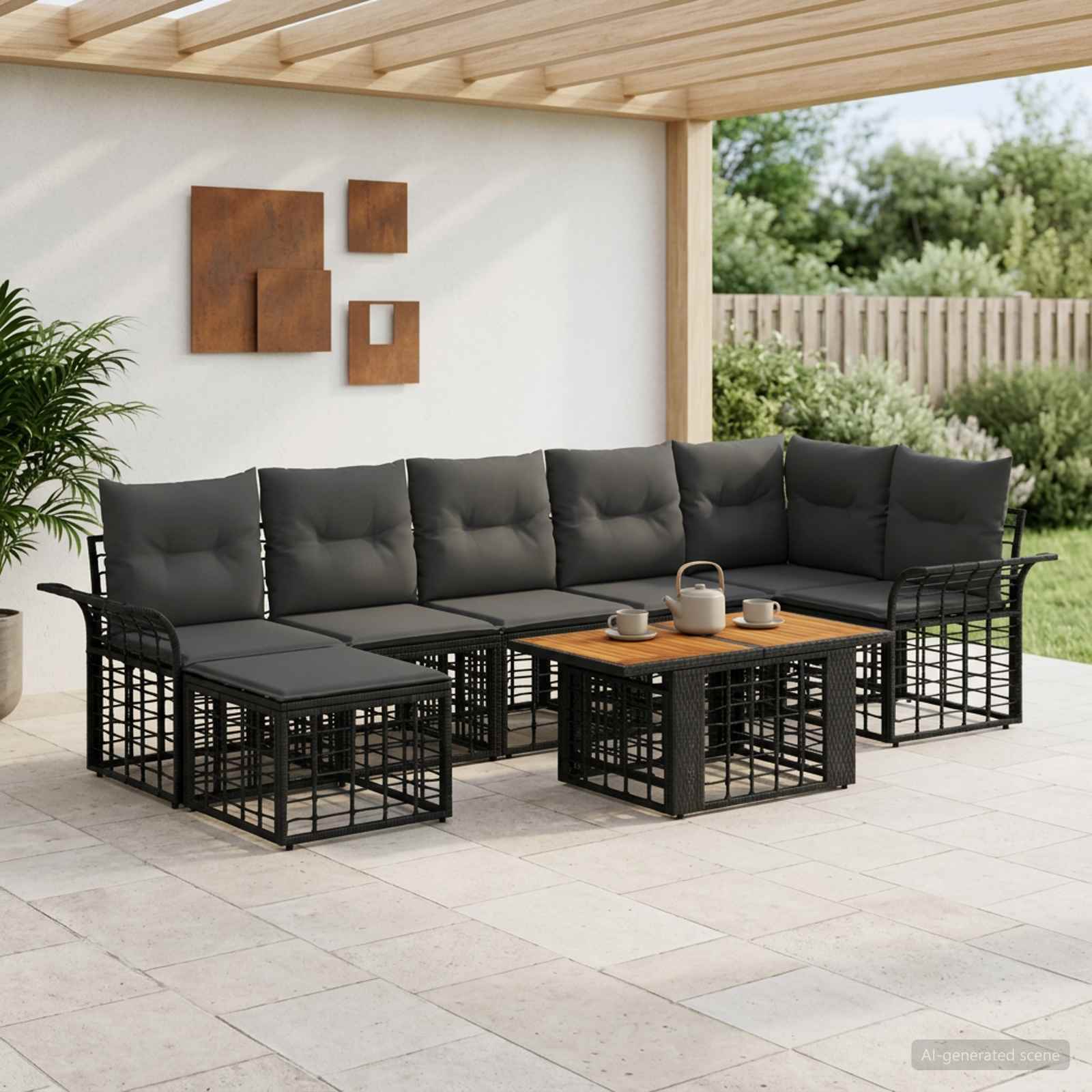 vidaXL Tuinbankenset 8 st Zwart en Donkergrijs poly rattan