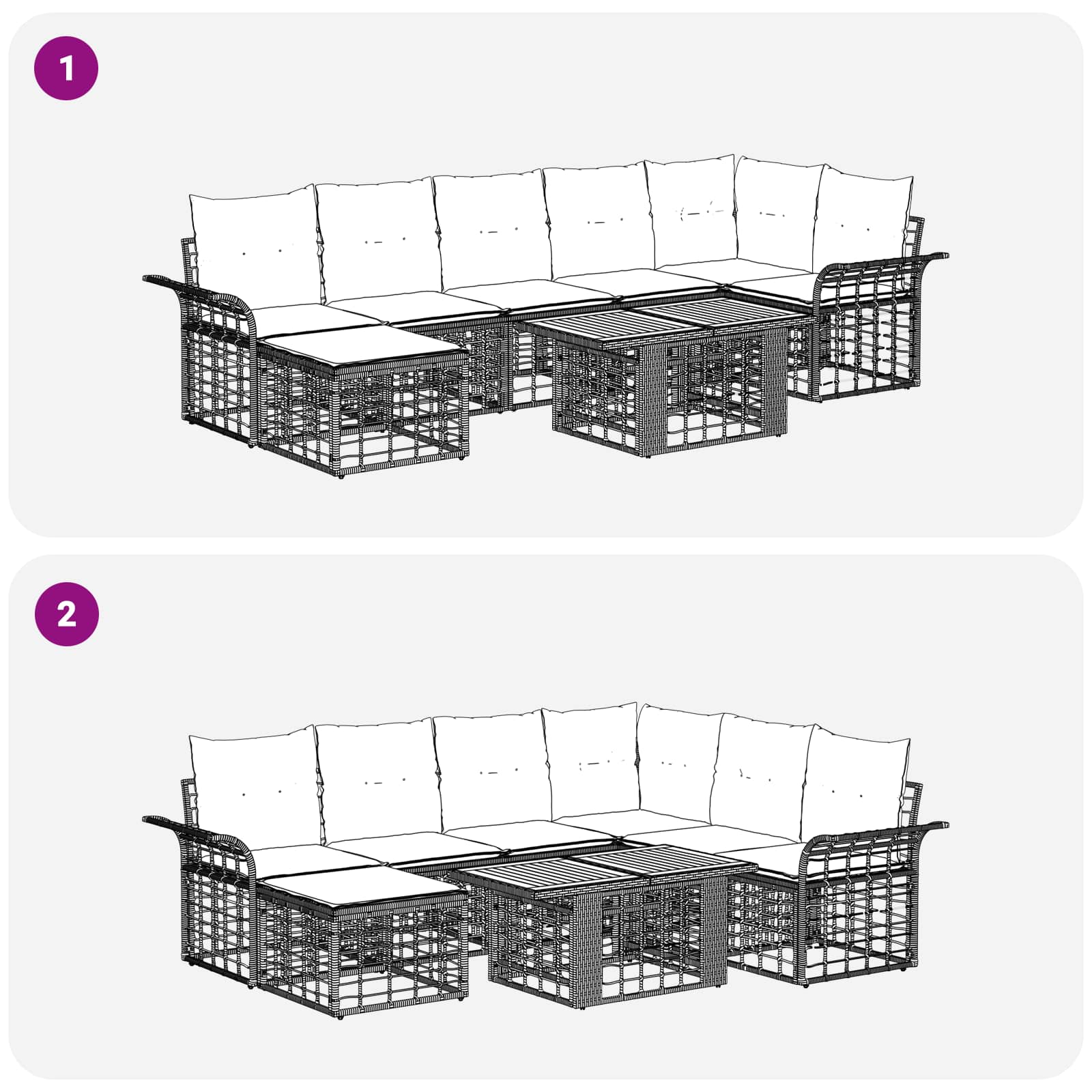 vidaXL Tuinbankenset 8 st Zwart en Donkergrijs poly rattan
