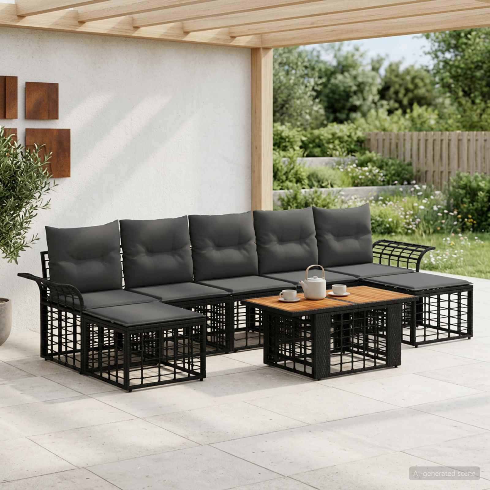 vidaXL Tuinbankenset 8 st Zwart en Donkergrijs poly rattan