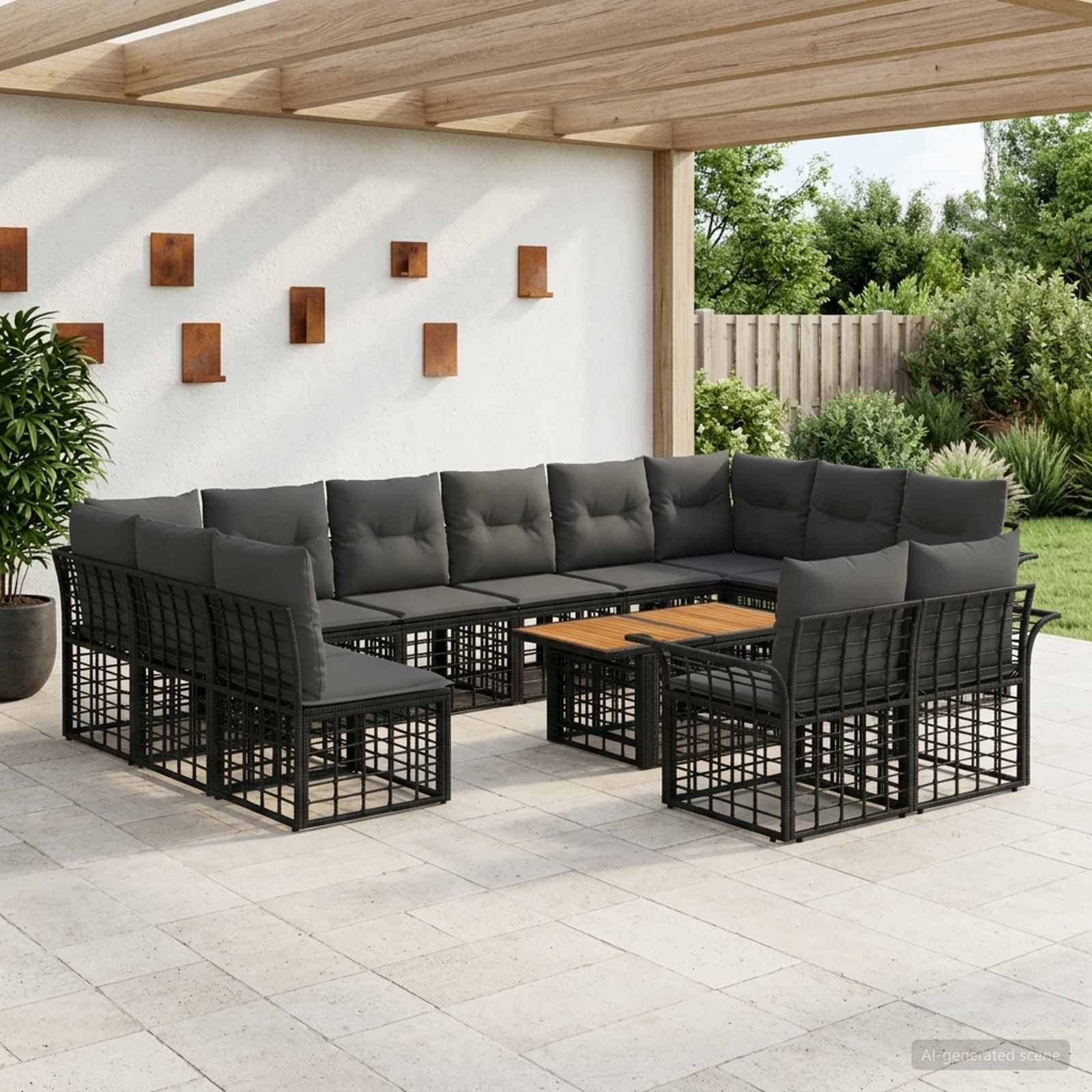 vidaXL Tuinbankenset 13 st Zwart en Donkergrijs poly rattan