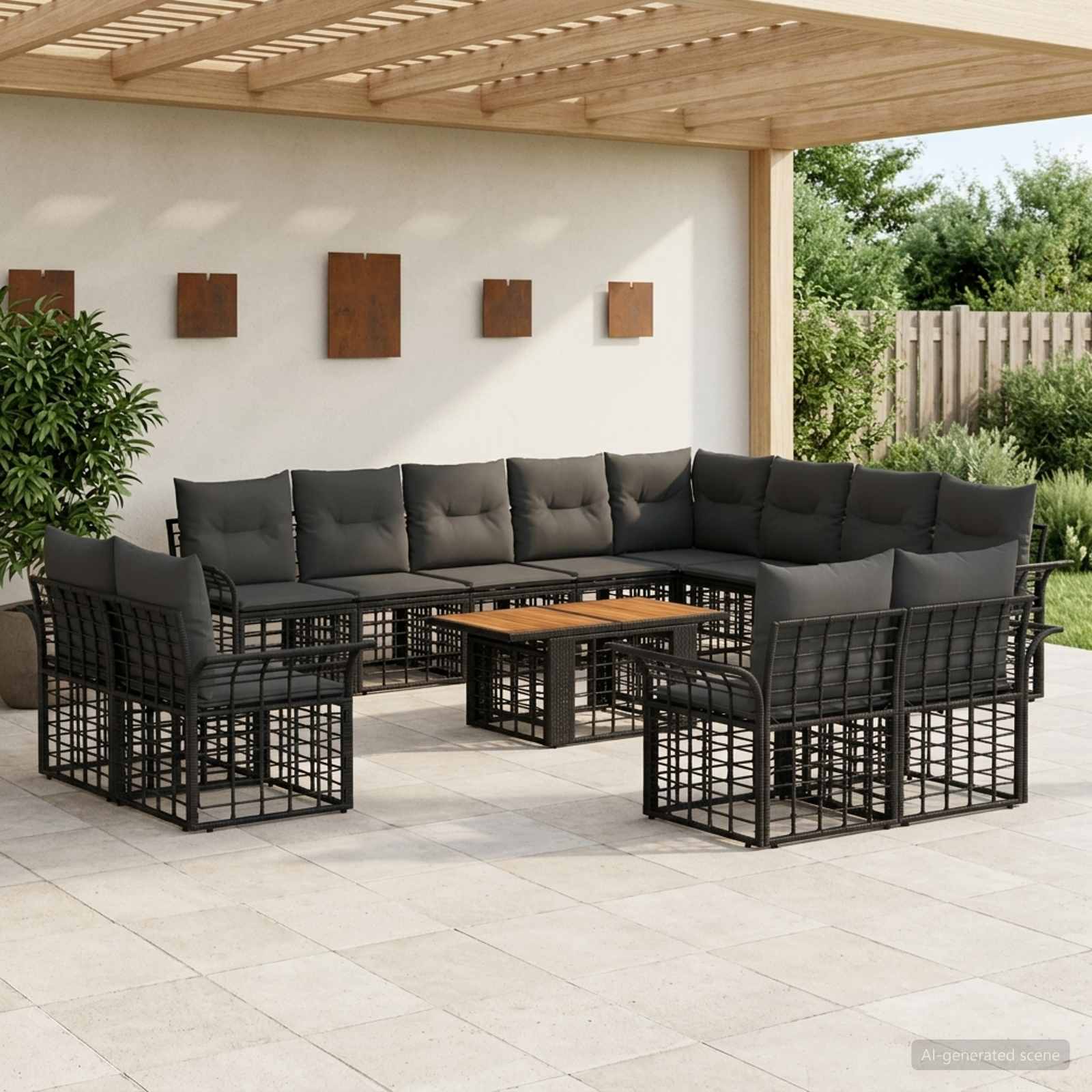 vidaXL Tuinbankenset 13 st Zwart en Donkergrijs poly rattan