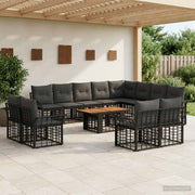 vidaXL Tuinbankenset 13 st Zwart en Donkergrijs poly rattan