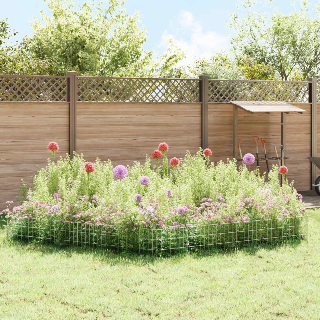 vidaXL Tuin omheining met palen 48 pcs 95 x 30 cm Mesh Zilverkleurig